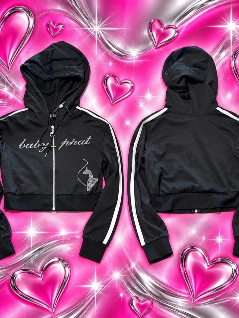 NWT Baby Phat Y2K 2000s Rhinestone Cropped Zip Hoodie